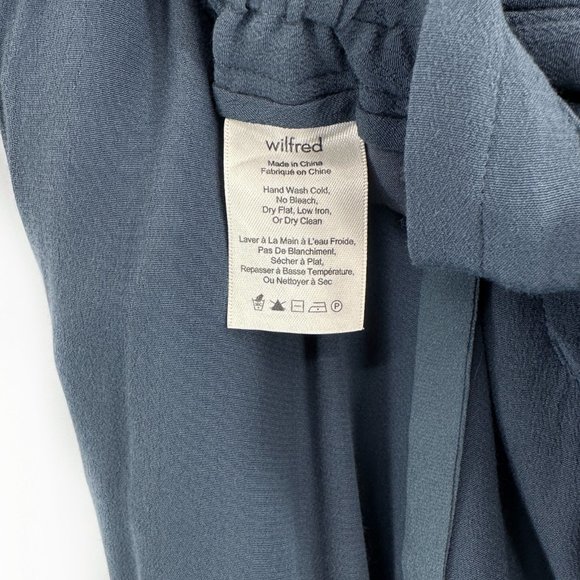 Wilfred Gray Blue Drawstring Waistband Silk Trimmed Wide Leg Loose Fit Pants - Picture 7 of 8